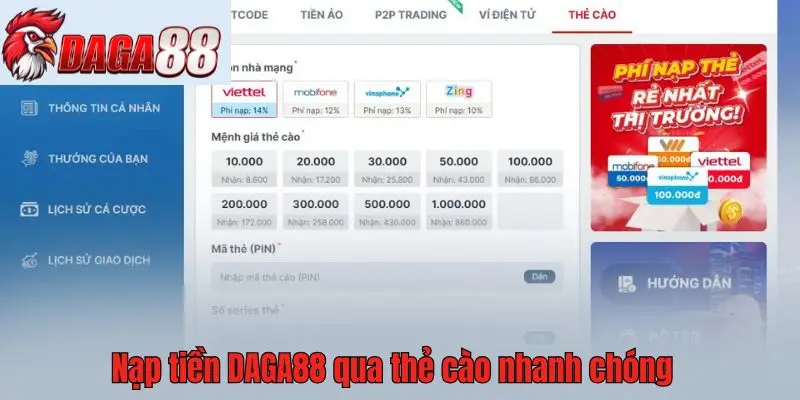Nạp tiền DAGA88 qua thẻ cào nhanh chóng